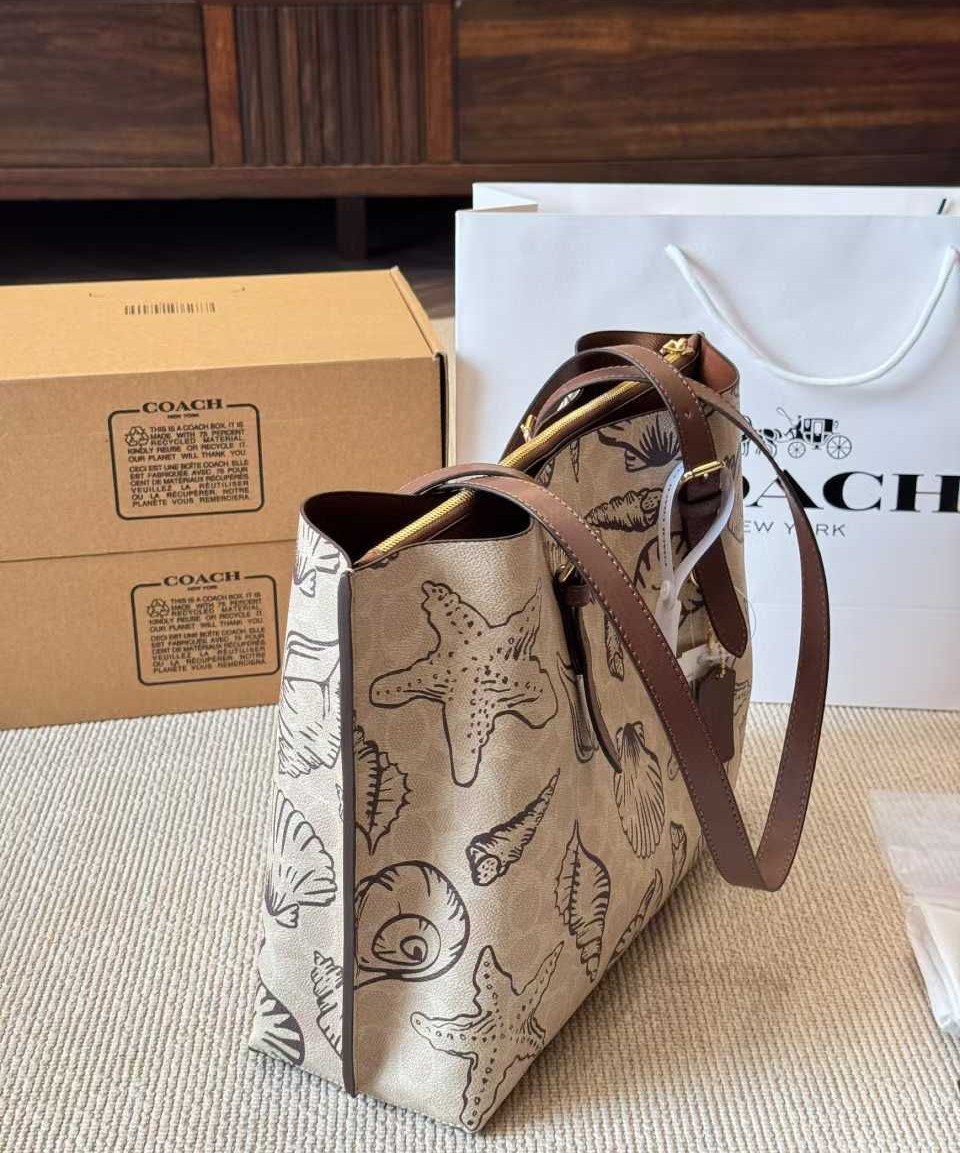 Coach Mollie Tote Bag In Signature Canvas With Seashell Print - Coastal Beach Women's Handbag - Image 9