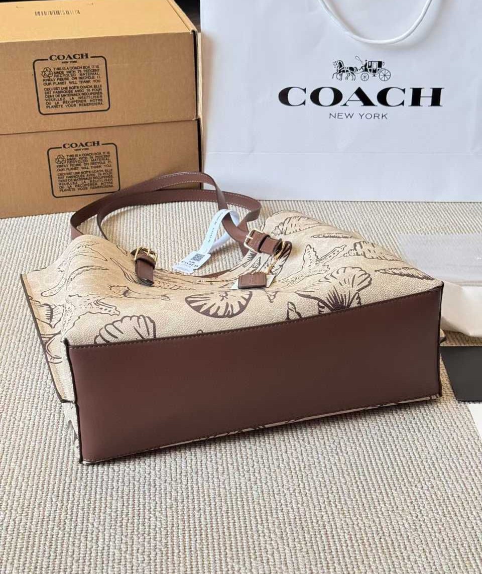 Coach Mollie Tote Bag In Signature Canvas With Seashell Print - Coastal Beach Women's Handbag - Image 7