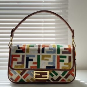 Fendi Baguette Multicolored FF Embroidered Canvas Women's Shoulder Bag