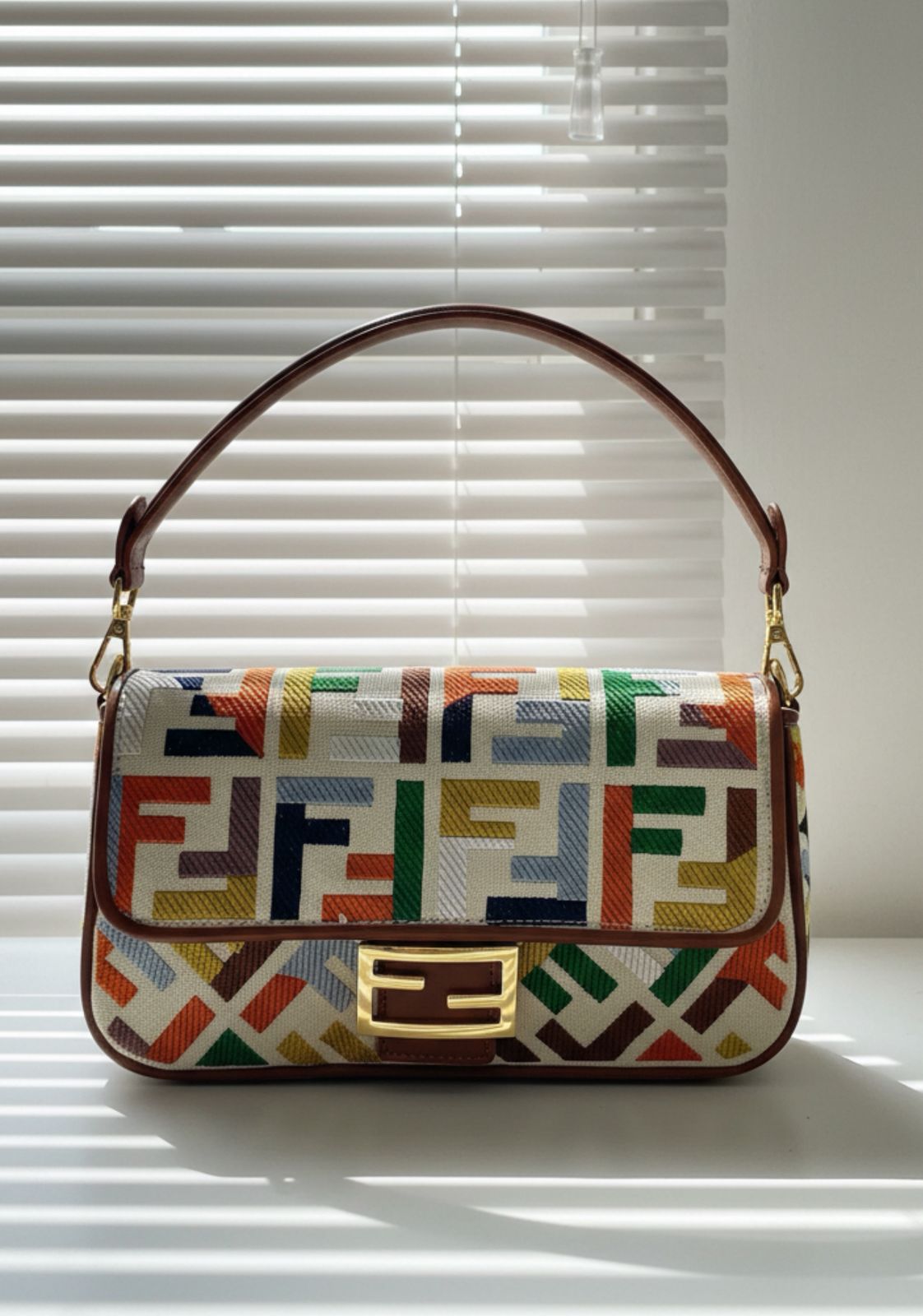 Fendi Baguette Multicolored FF Embroidered Canvas Women's Shoulder Bag