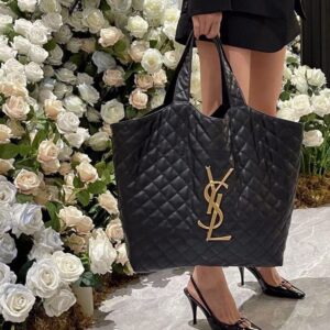 Yves Saint Laurent ICARE Black Maxi Quilted Large Leather Women's Tote Bag