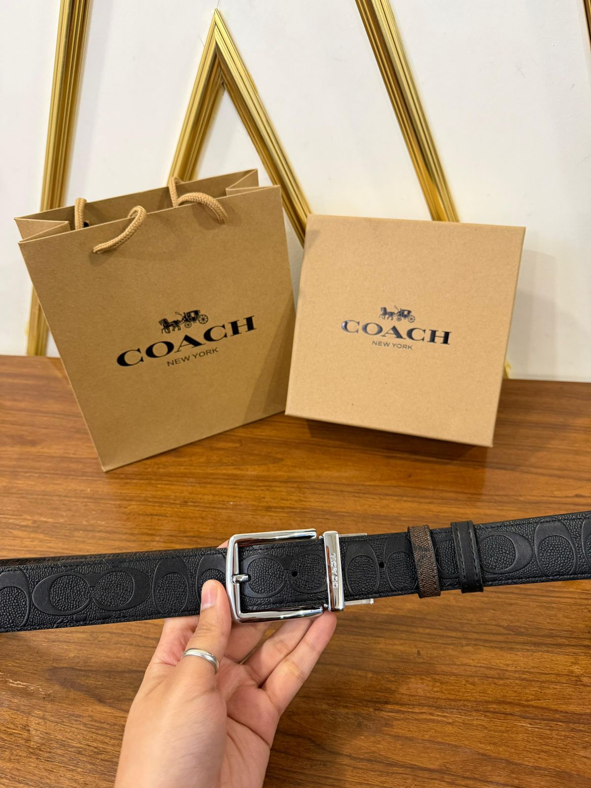 Coach Men's Sculpted C Reversible Signature Embossed Belt