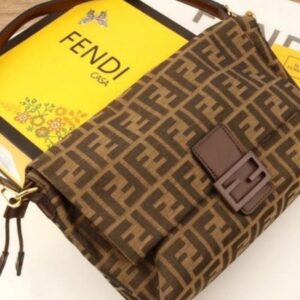 Fendi Baguette Medium Brown FF Zucca Monogram Canvas Shoulder Bag