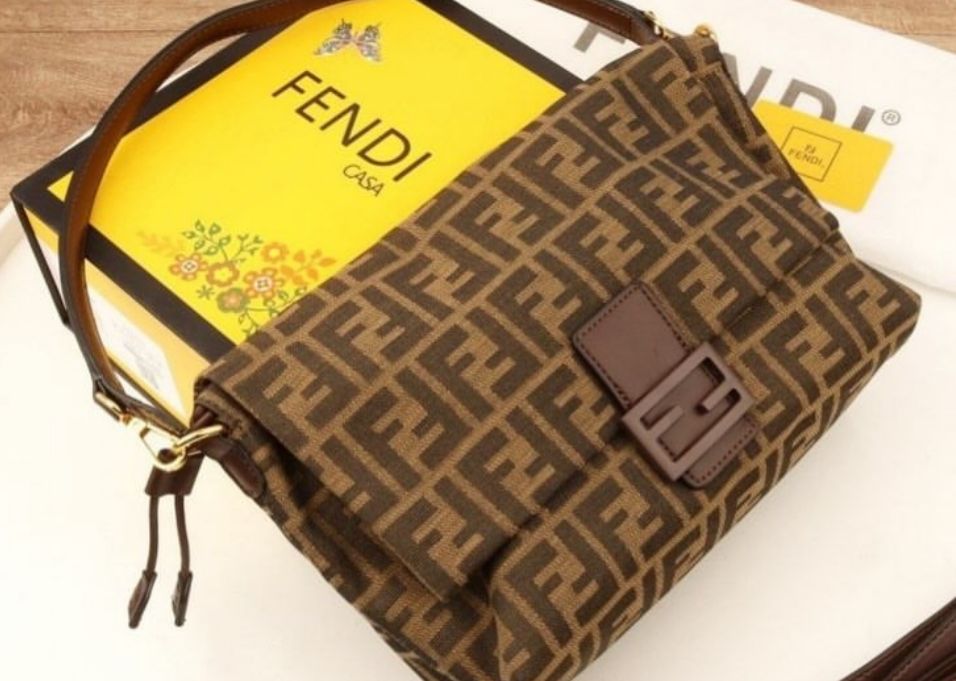 Fendi Baguette Medium Brown FF Zucca Monogram Canvas Shoulder Bag