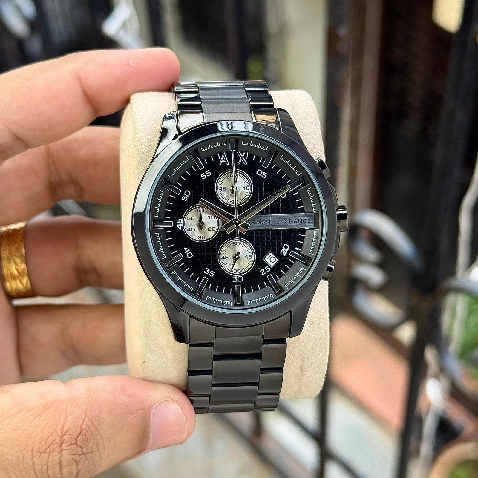 Armani Exchange Bold Black Stainless Steel Chronograph 44mm Quartz movement Men's Watch - Image 2