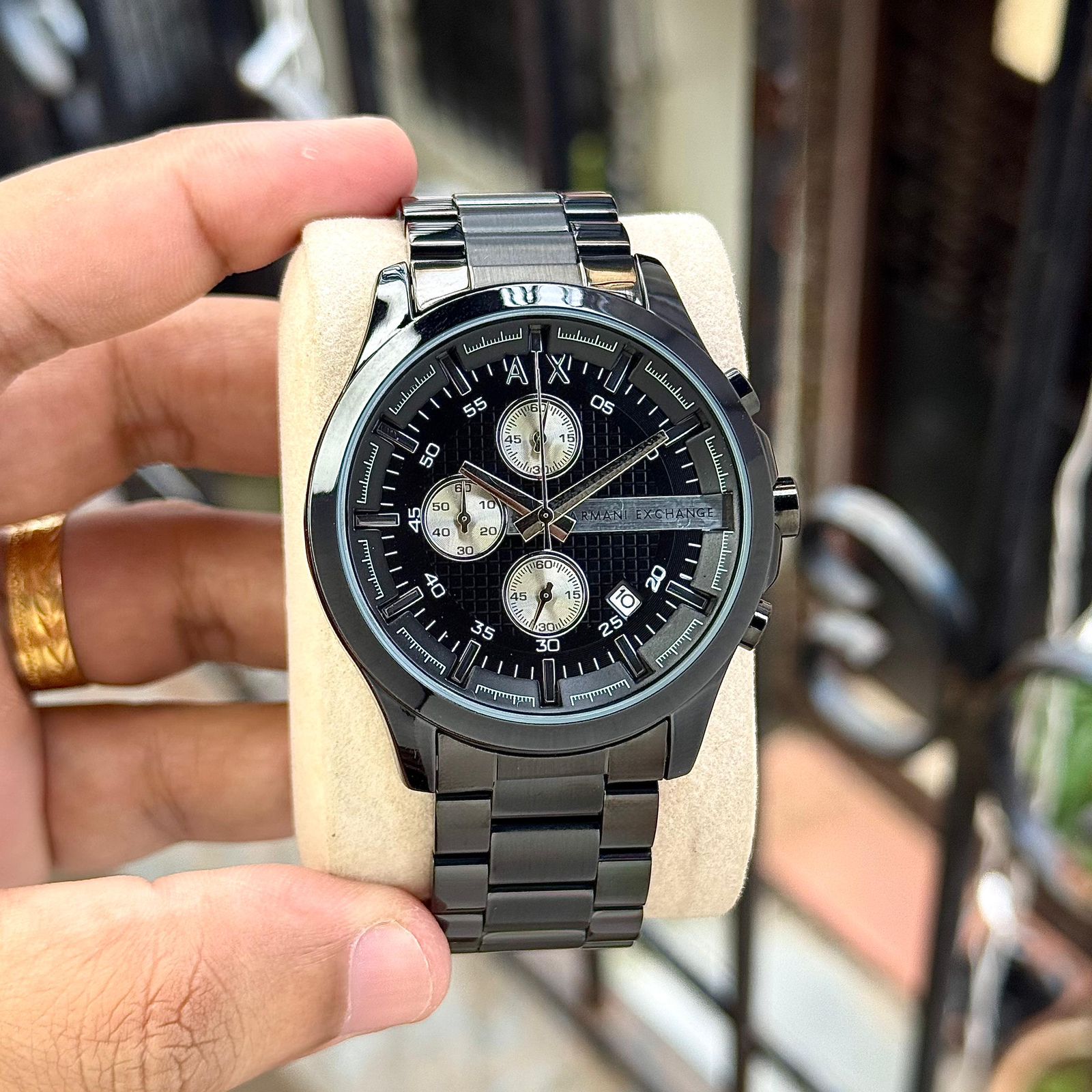 Armani Exchange Bold Black Stainless Steel Chronograph 44mm Quartz movement Men's Watch - Image 4