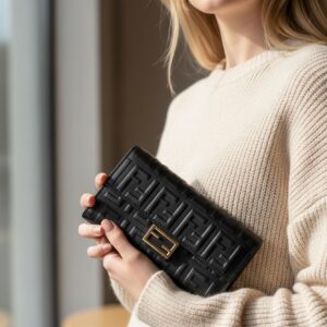 Fendi Baguette Continental Black Leather Women's Shoulder Bag