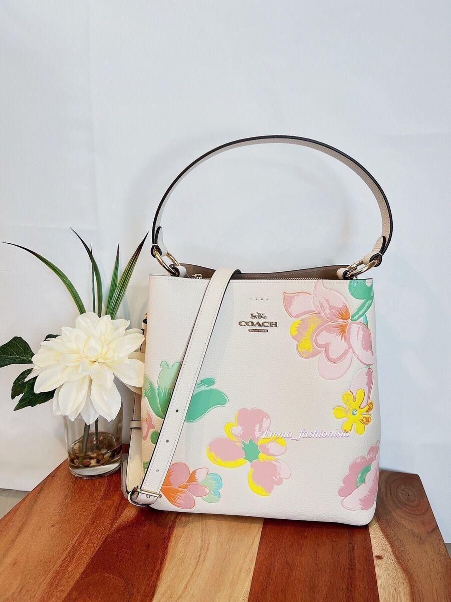 Coach Town Floral Print Polished Pebble Leather Women's Bucket Bag - Image 3