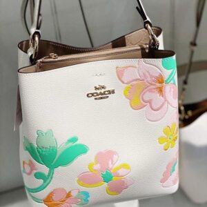 Coach Town Floral Print Polished Pebble Leather Women's Bucket Bag