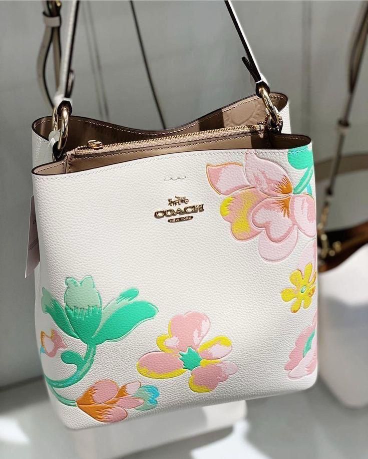 Coach Town Floral Print Polished Pebble Leather Women's Bucket Bag