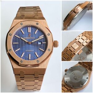 Audemars Piguet Royal Oak Rose Gold Blue Dial Quartz Movement Luxury Men's Watch