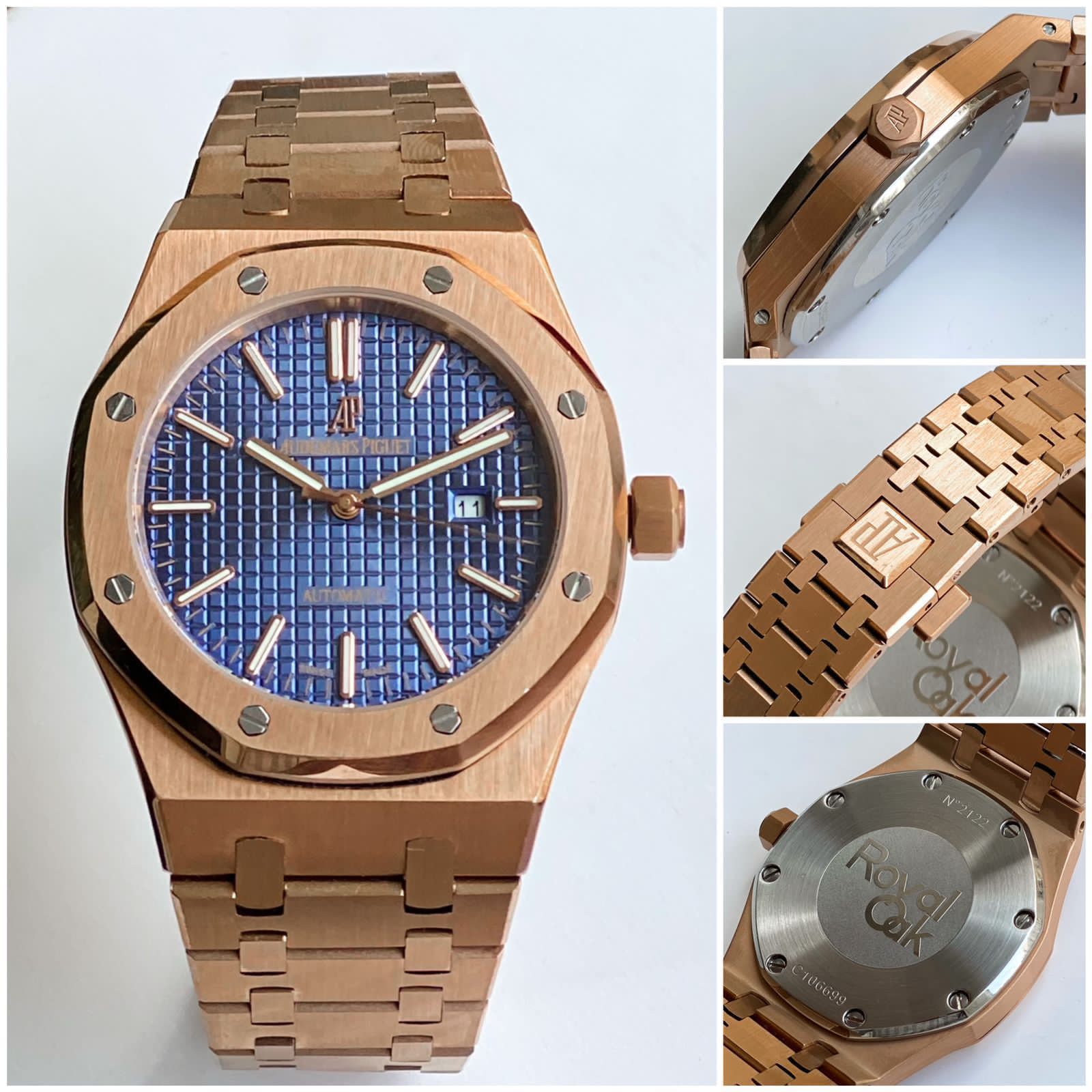 Audemars Piguet Royal Oak Rose Gold Blue Dial Quartz Movement Luxury Men's Watch