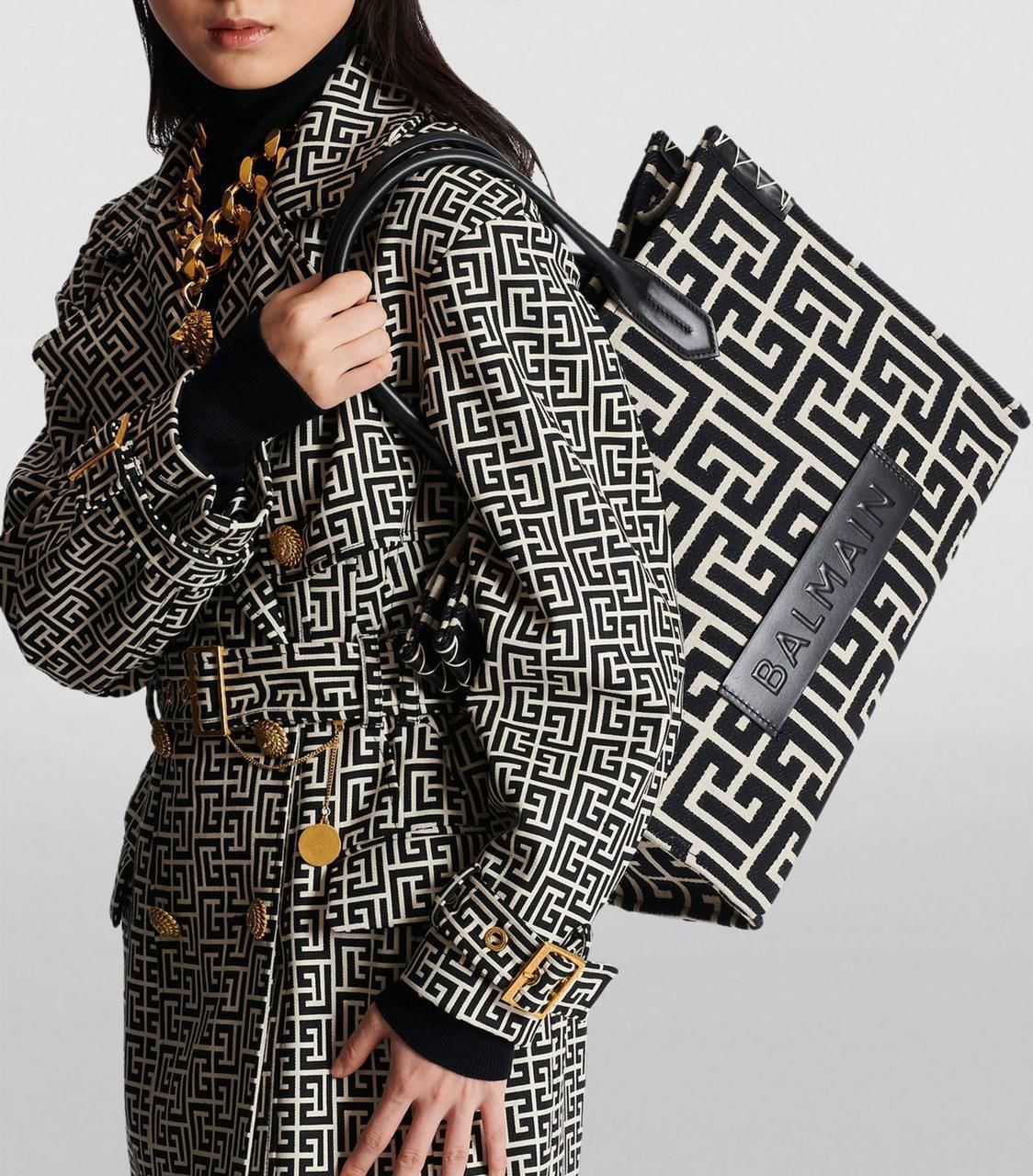 Balmain B-Army 42 Monogram Jacquard And Leather Women's tote bag - Image 2