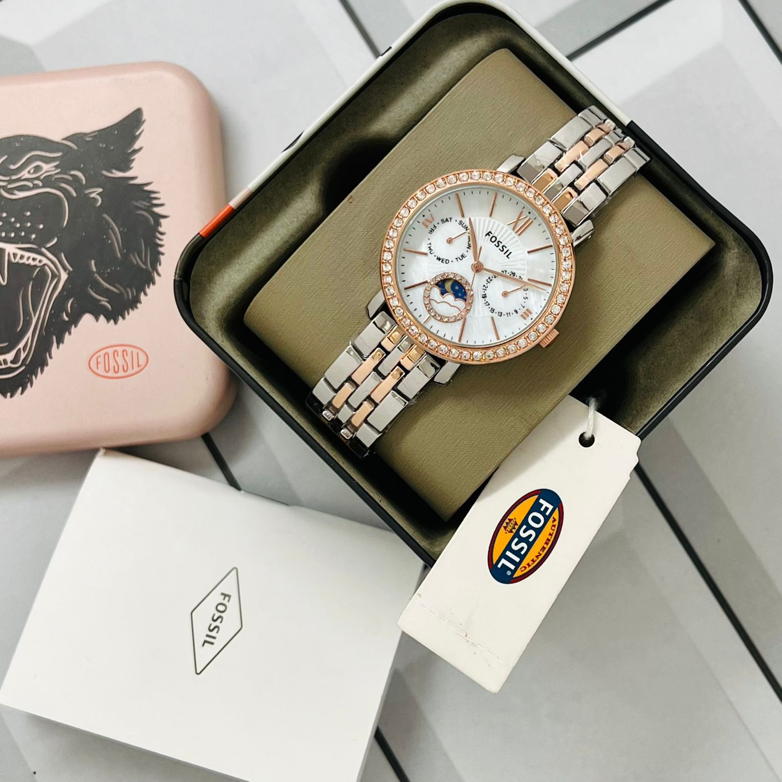 Fossil Jacqueline Sun Moon 36mm Multifunction Quartz Movement Stainless Steel Women's Watch