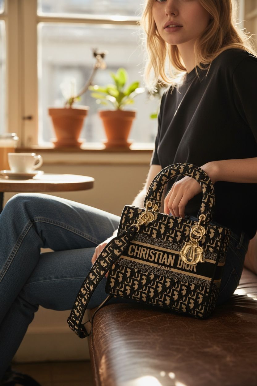 Christian Dior Oblique Embroidery Lady D-Lite Bag For Women - Image 2