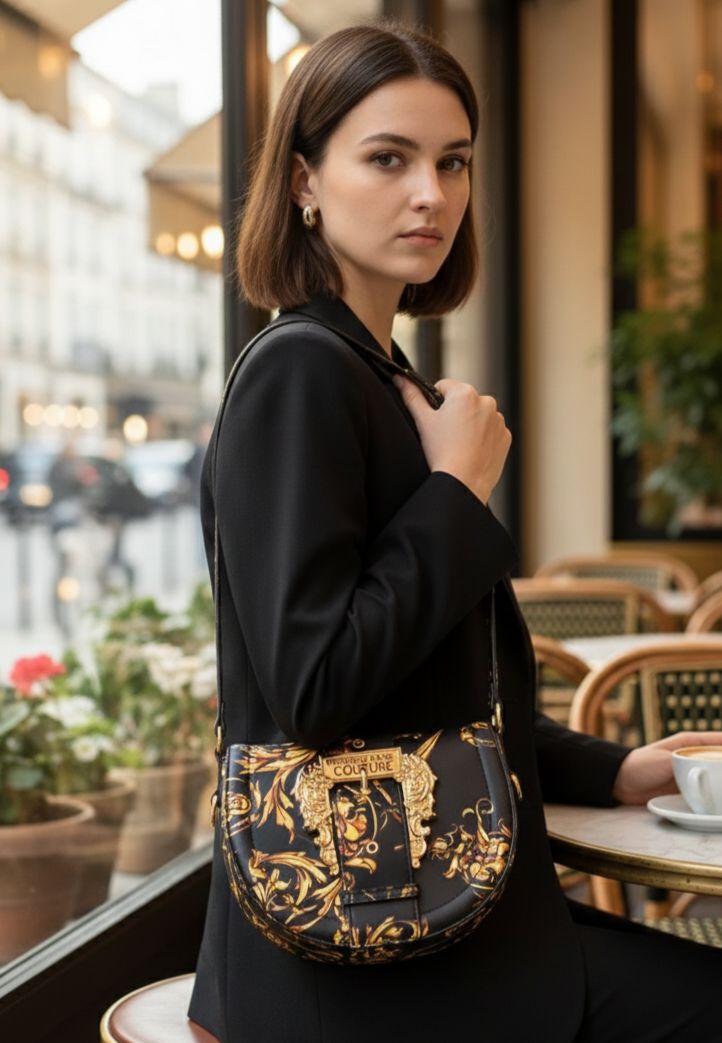 Versace Jeans Couture Baroque Buckle Saddle Shoulder Bag For Women - Image 2