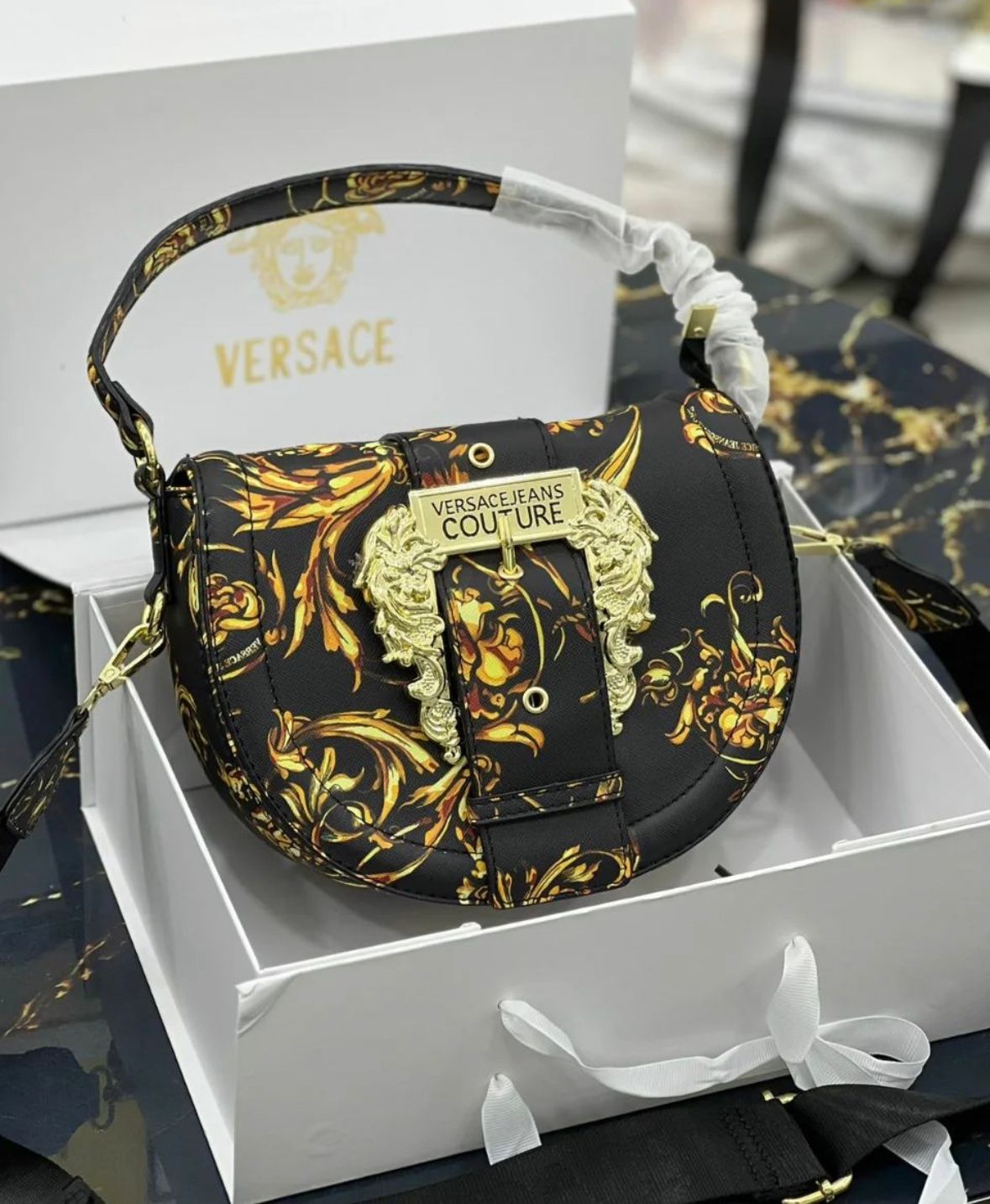 Versace Jeans Couture Baroque Buckle Saddle Shoulder Bag For Women