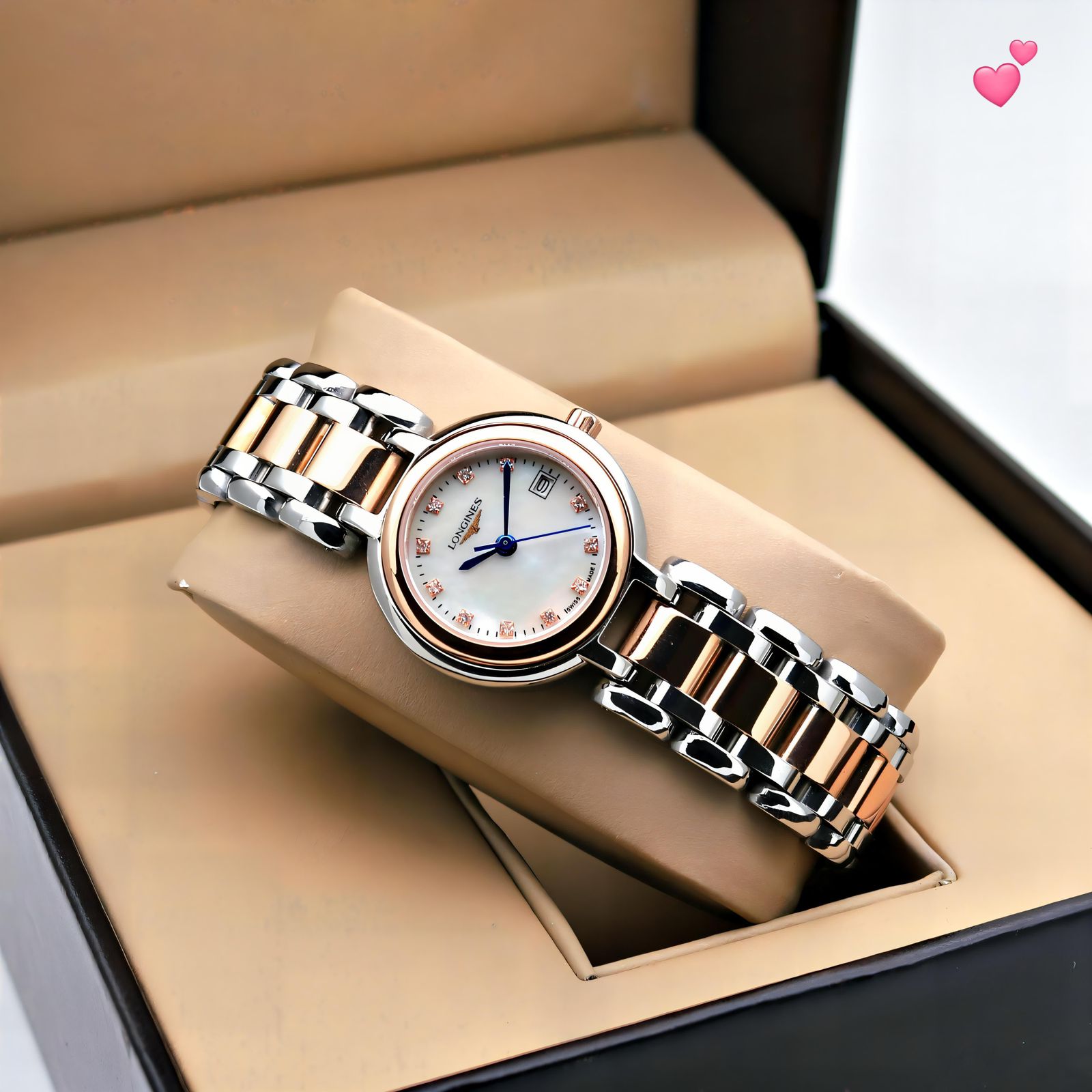 Longines PrimaLuna Two-Tone 28mm Mother of Pearl Diamond Dial Quartz Movement Ladies Watch