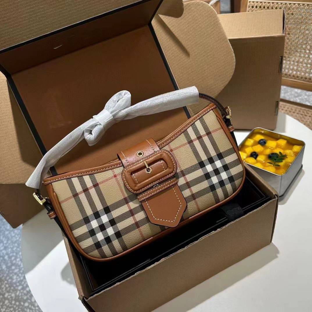 Burberry Vintage Check Canvas & Leather Small Baguette Sling Shoulder Bag For Women - Image 2