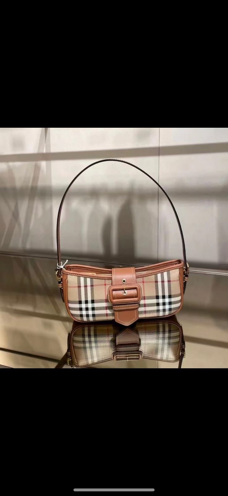 Burberry Vintage Check Canvas & Leather Small Baguette Sling Shoulder Bag For Women - Image 4