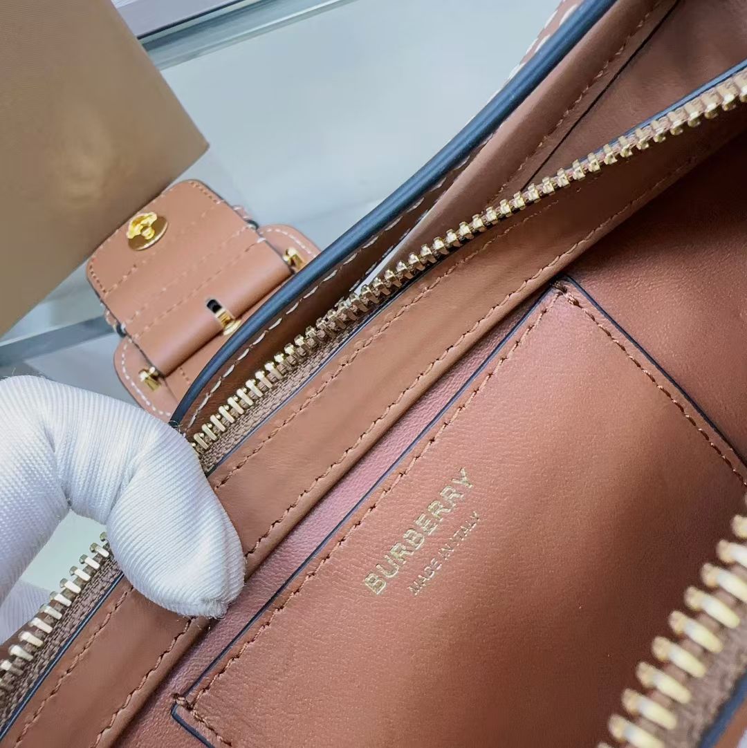 Burberry Vintage Check Canvas & Leather Small Baguette Sling Shoulder Bag For Women - Image 5