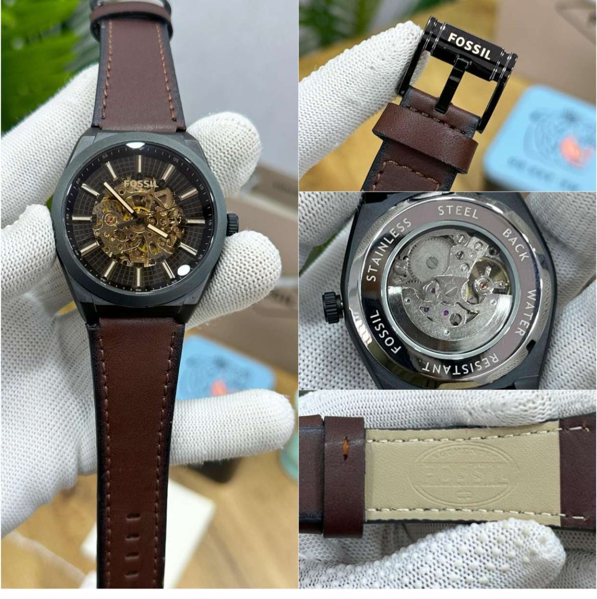 Fossil Everett 42mm Automatic Skeleton Dial Brown Leather Men’s Watch - Image 2