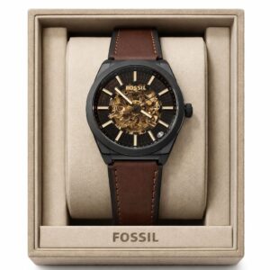 Fossil Everett 42mm Automatic Skeleton Dial Brown Leather Men’s Watch