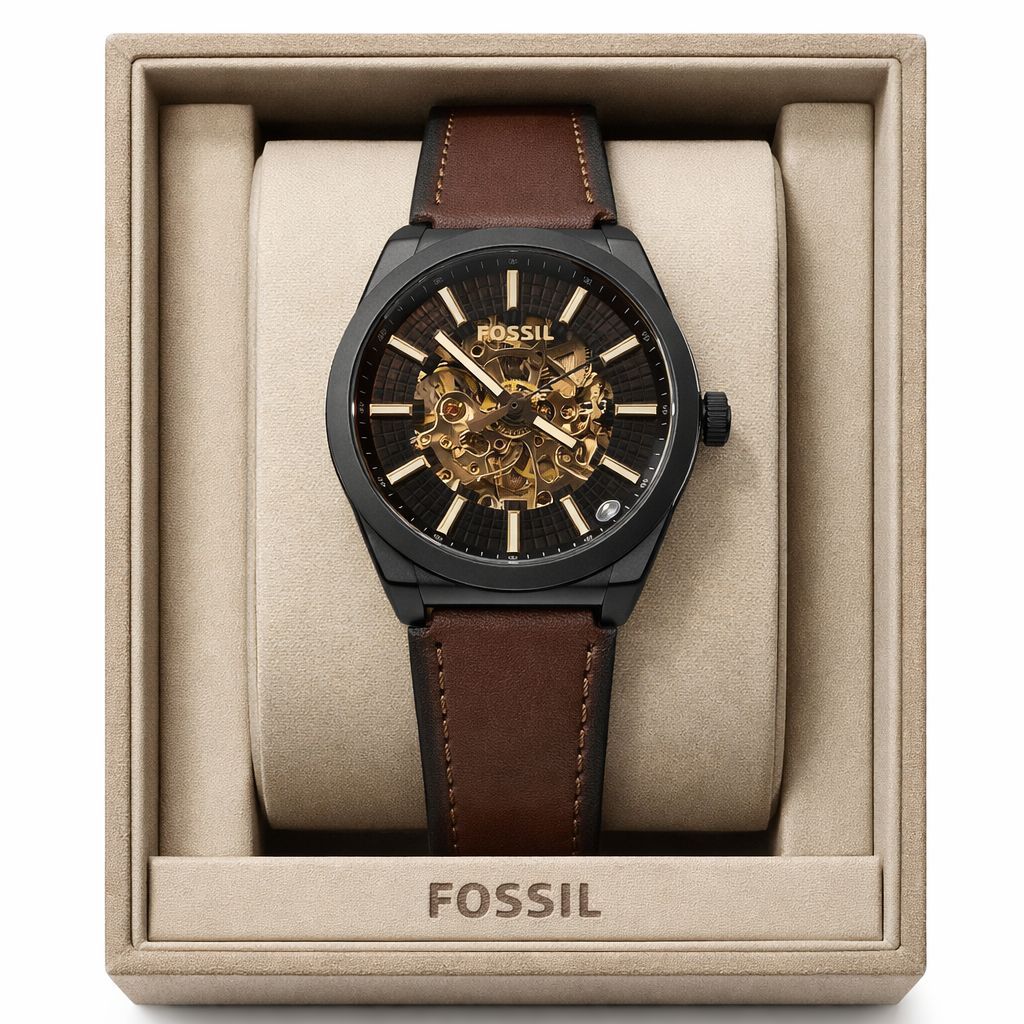 Fossil Everett 42mm Automatic Skeleton Dial Brown Leather Men’s Watch