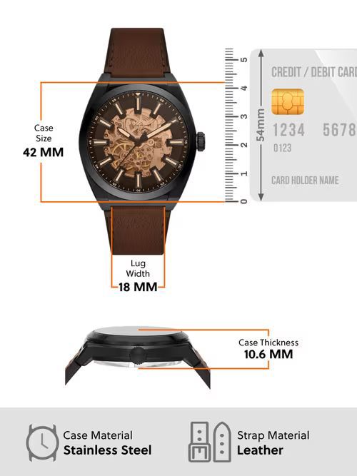 Fossil Everett 42mm Automatic Skeleton Dial Brown Leather Men’s Watch - Image 4