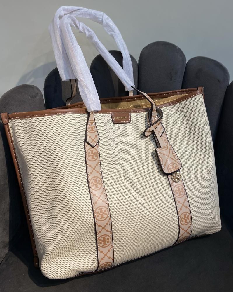 Tory Burch Perry Canvas Triple Compartment Women's Tote bag