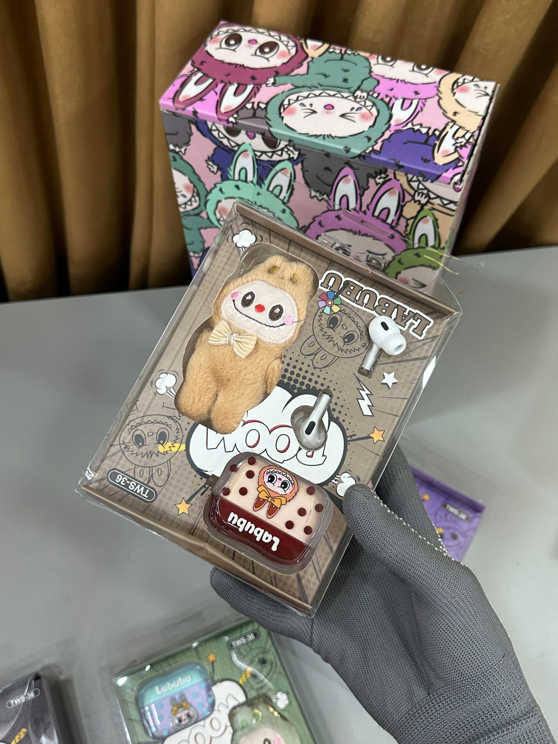 AirPods Pro 2 with Labubu cover and Labubu doll keychain - Image 2