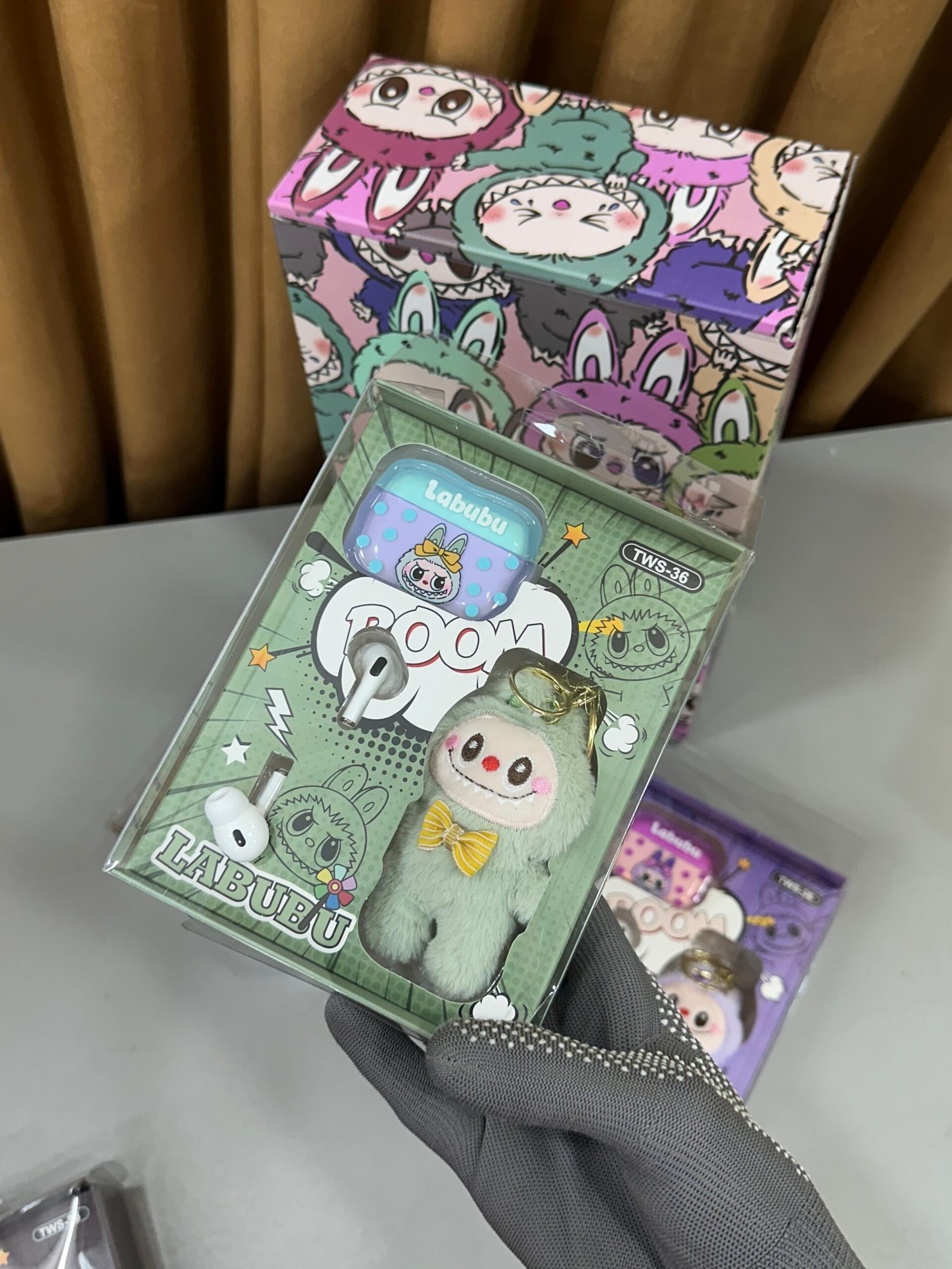 AirPods Pro 2 with Labubu cover and Labubu doll keychain - Image 3