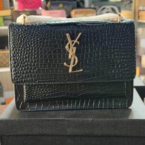 Saint Laurent Sunset Croc-Embossed Shoulder Bag